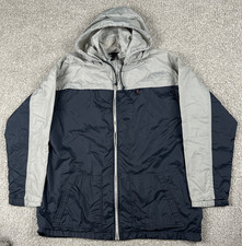 Vintage Nike Jacket Mens 2XL Gray Windbreaker Full Zip Packable Hooded Baggy Y2K