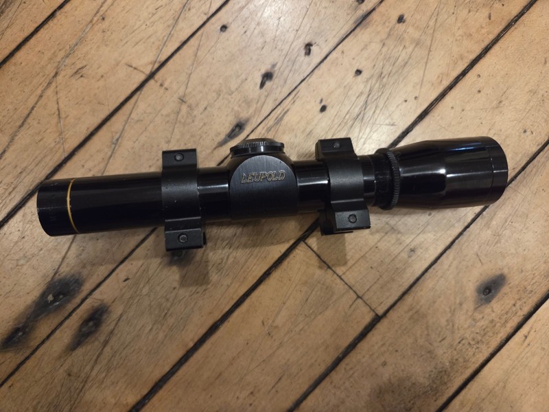 Leupold M8-2X EER Pistol Scope - Duplex 1” Gloss Black Clear & Bright Vintage