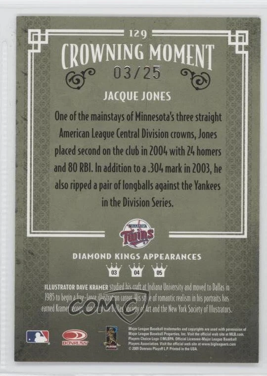 2005 Donruss Diamond Kings Gold /25 Jacque Jones #129 - Image 2 of 2