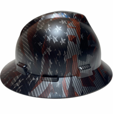 Hydro Dipped Carbon Fiber American Flags Satin MSA V-Gard Full Brim 