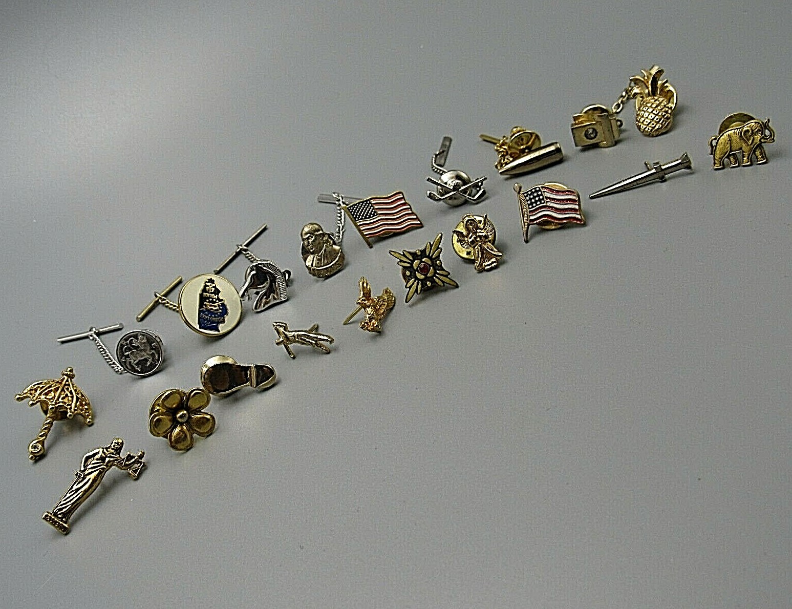 Vintage Mens US AMERICAN EAGLE FLAG TIE TACKS Lapel P… Gem