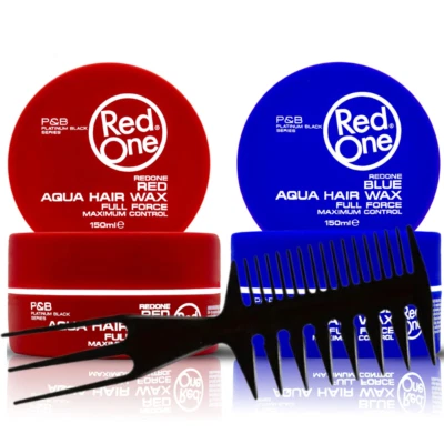 RedOne Haarwachs Aqua Wax Red & Blue 150ml & Professioneller Haarkamm 3-in-1