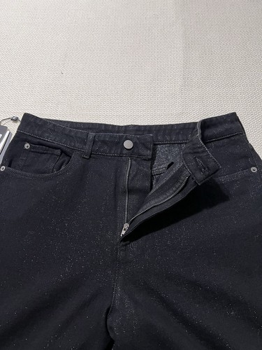 Emporio Armani Lurex Denim Twill Straight Black Sparkle Jeans Size 32 - Picture 3 of 10
