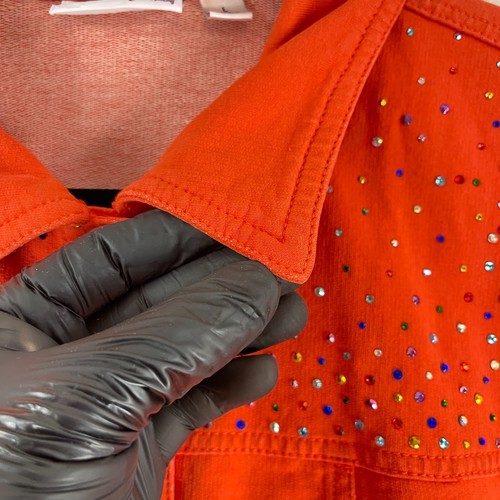 Quacker Factory Orange Bedazzled Button-Up Jacket Womens Roll Cuff Sleeve Size L - Picture 9 of 16