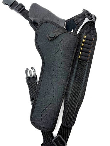 For 9" to 9.5" SINGLE ACTION Revolver, Right Hand CHEST Holster with Ammo Loops - Picture 5 of 6