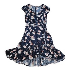 J Crew Mercantile Blue Floral Print Ruffle Hem Faux Wrap Short Mini Dress Sz 0