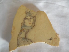Painted stone marble ladies face Nyma wall decor 1983