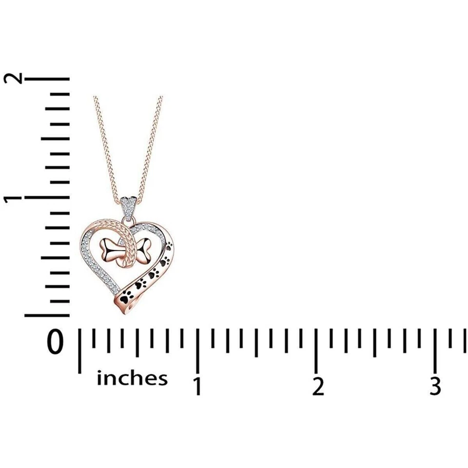 Collar colgante corazón pata y hueso de perro de 0,12 quilates diamante real plata de ley 925 Foto 3 de 4