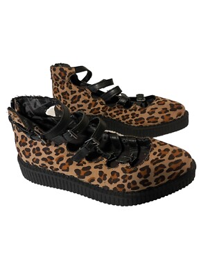 Women Leopard Faux Suede Multi-Strap Pointed Mary Jane Shoe Size 