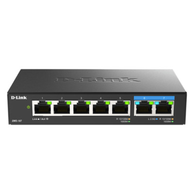 D-Link DMS-107, 5-Fast Ethernet Switch, Unmanaged, 3.37W, RJ45 Base-T, Black