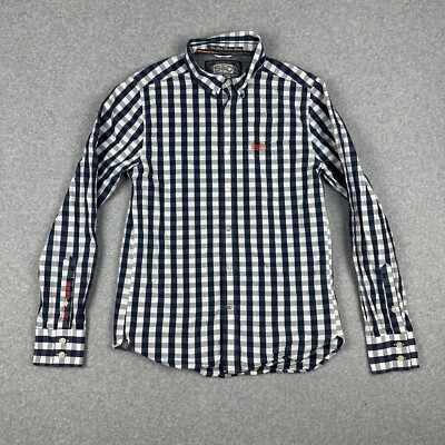 Superdry New York B/Down Men's Long Sleeve Check Shirt Size L Blue & White