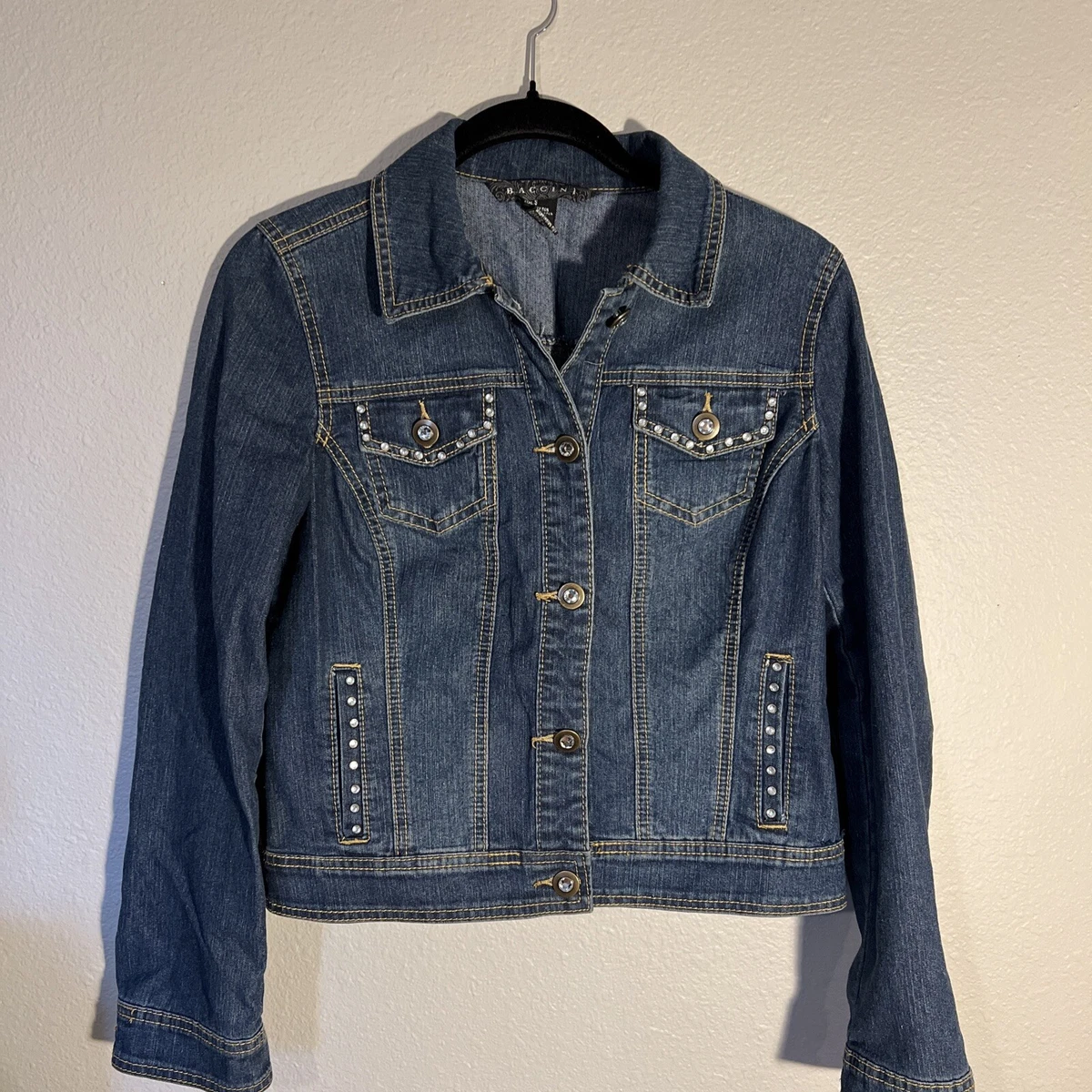 Baccini Denim Jean Jacket Womens Size Small Embellished Pockets