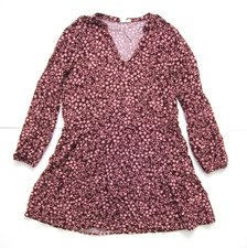 Gap 100% Rayon Pink Floral Long Sleeve Peasant Tunic Sun Dress Women Medium