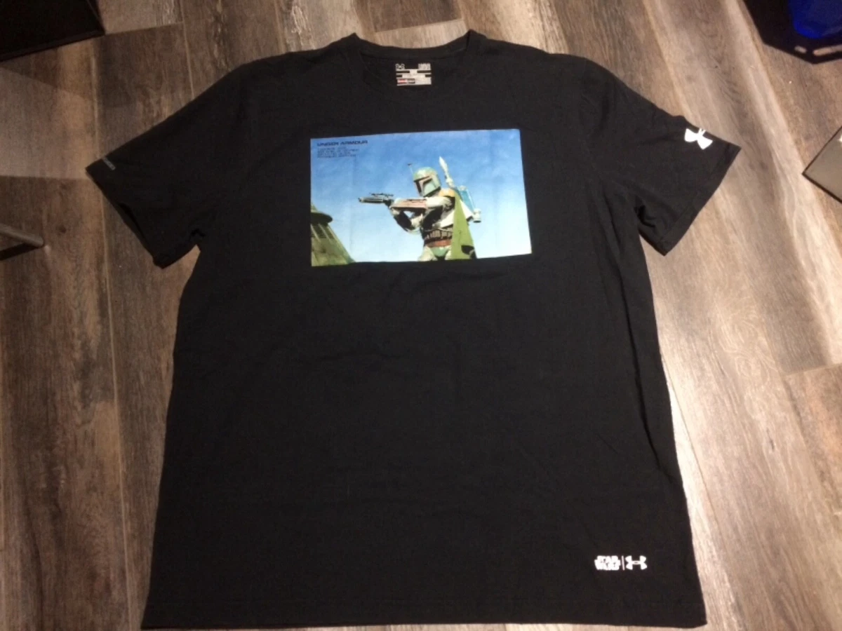 Star Wars Mens Sz LARGE Boba Fett Bounty Hunter Under Armour Black