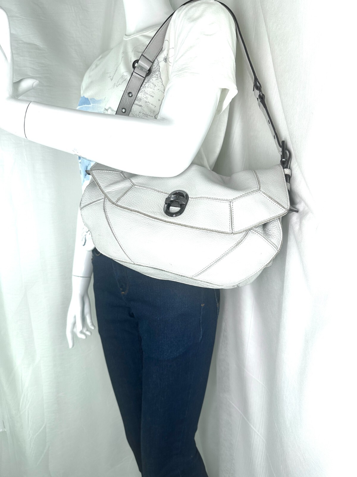 Aimee Kestenberg Light Gray Patchwork Leather Sho… - image 2