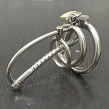 Male Stainless Steel Chastity Device Long Tube Metal Chastity Cage Locking Belt