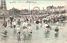 Wading at Central Beach Blackpool Postcard - Booth High Street Stalybridge 1904