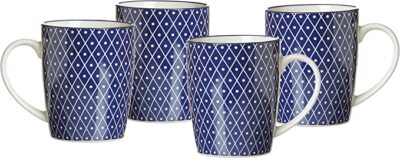 Ritzenhoff und Breker Kaffeebecher 350ml Royal Reiko Blau 4er Set Muster Weiß
