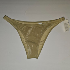 American Eagle Aerie High Cut Low Rise Cheeky Bikini Bottom MEDIUM Beige Ribbed
