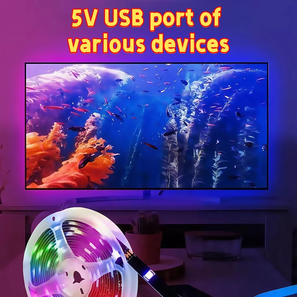 USB LED Strip Lights 3M TV Back Light 5050 RGB Color Changing with 24Key Remote - Image 2 of 4