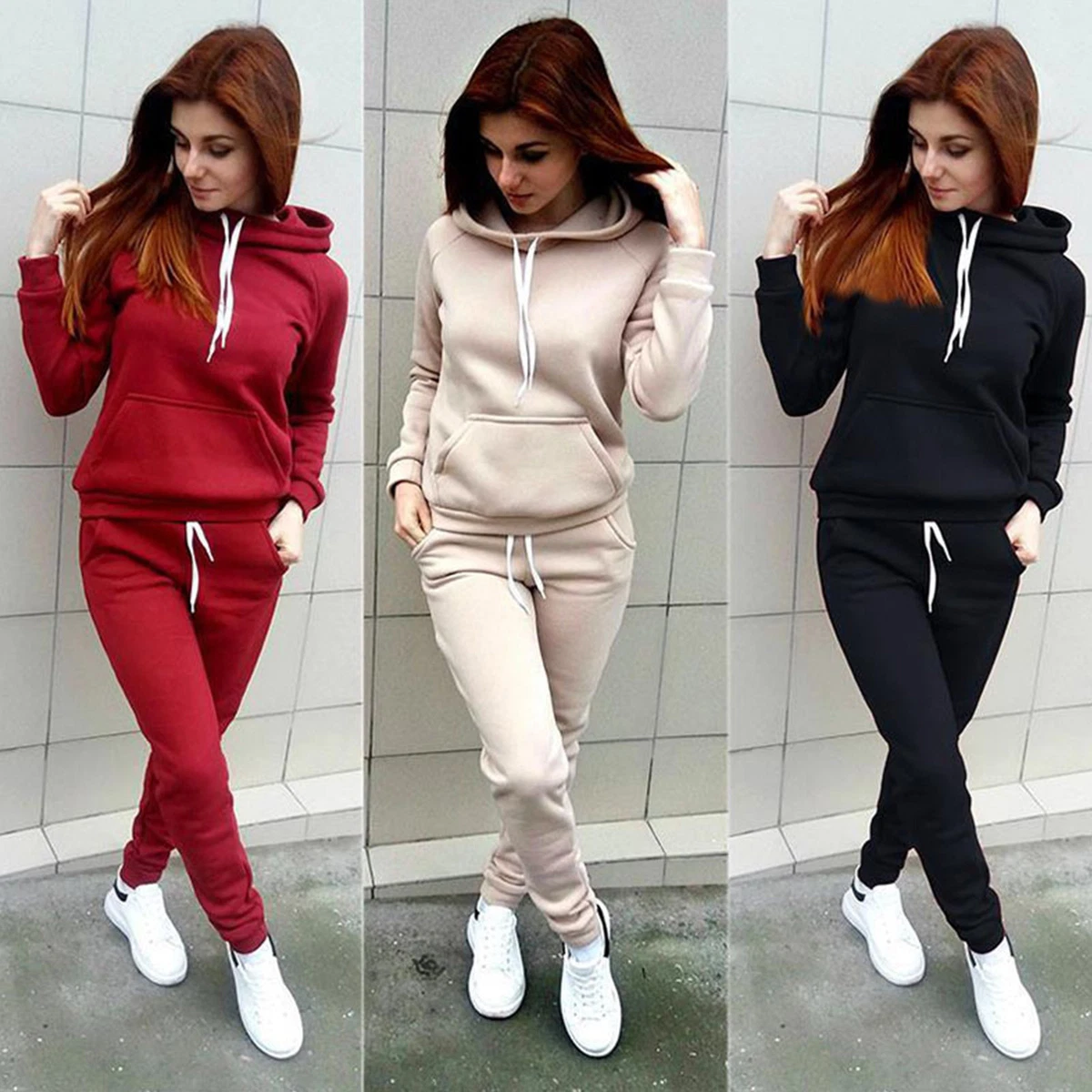 Women Tracksuit Set Hooded Joggers Pants Sweatshirt Fitness Casual  Sportswear US