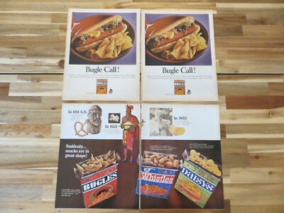 Lot of 3 Original Vintage Print Ad Ads 1940s-80s Bugle Call Bugles Snack
