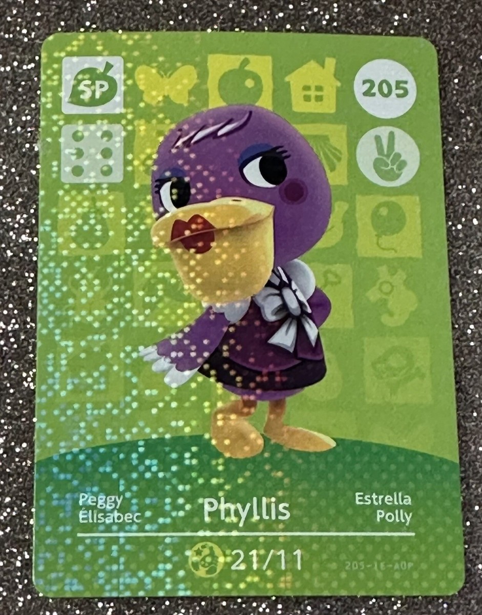 Phyllis Personaggio Carta Amiibo Phyllis #205 Animal Crossing - Serie 3, Nuova Mai Scansionata, Perfetta Per Collezione Tomodachi Life 3DS