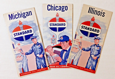 Vtg Standard Oil Maps Chicago Michigan Illinois c 1960 Lot of 3