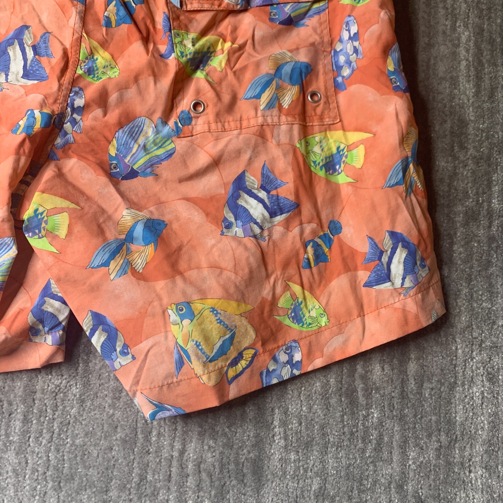 Leonard Paris Homme Swim Trunks Mens Large All Over Print Fish Orange Drawstring