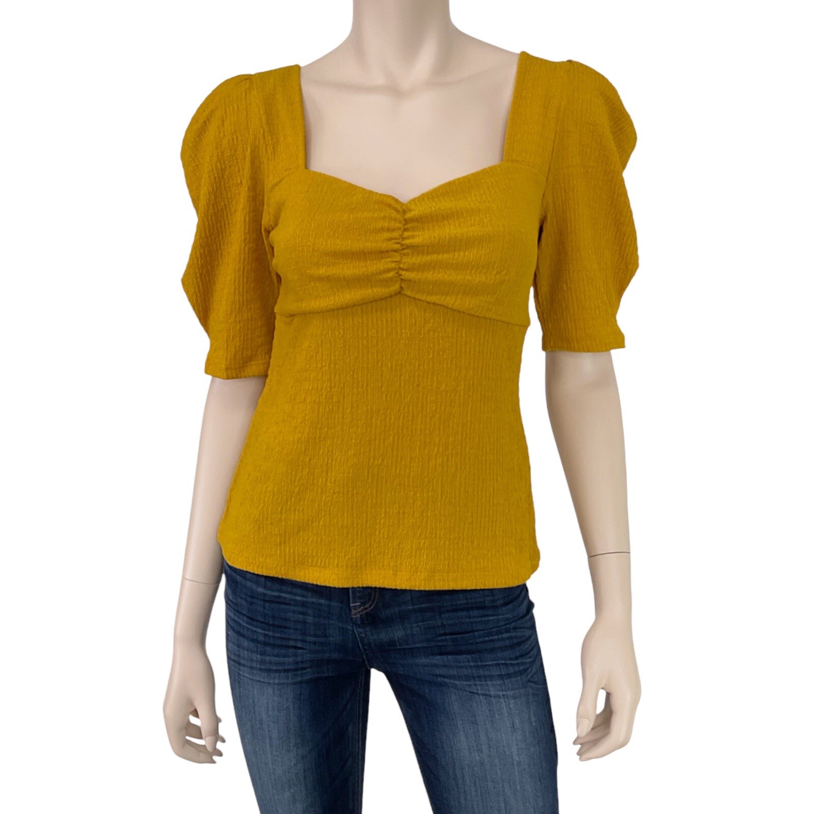 Marc New York Mustard Yellow Short Puff Sleeve Square Neck Top Size S NWT  $39 | eBay