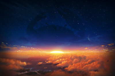 Anime Clouds Starred Sky Evening Landscape Sky  Gaming Mat Desk 5154