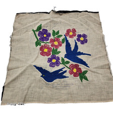 Needlepunch Linen Art Velvet Bluebird Flowers Reversible Colonial Granny Vintage