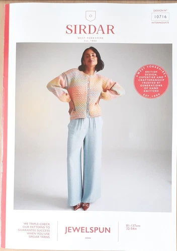 Sirdar Aran Knitting Pattern - 10716 Womens Jewelspun Aran Cardigan - 32-54 ins - Picture 1 of 2