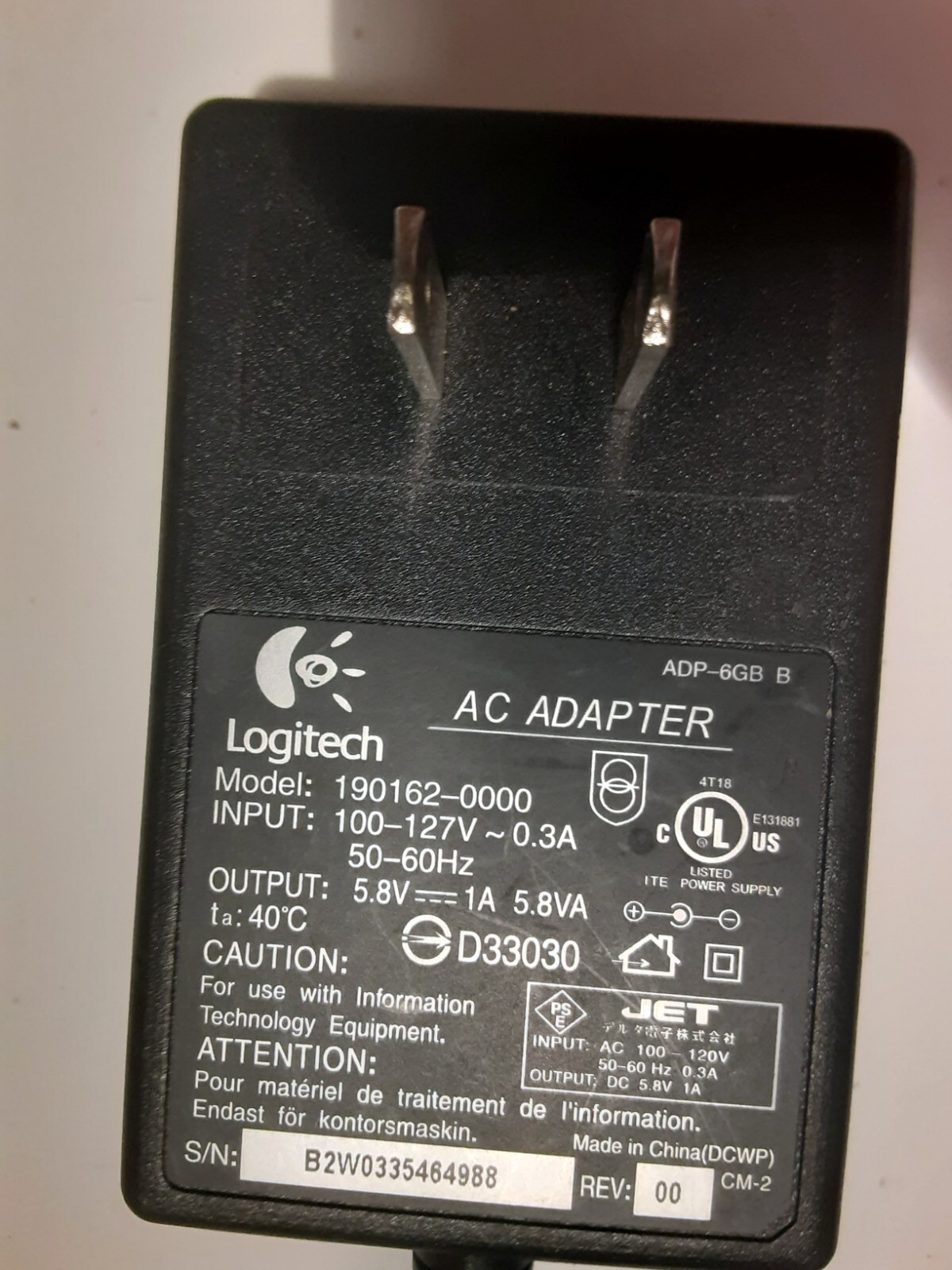 Genuine Logitech Model 1901620000 Bluetooth Mouse & Keyboard AC