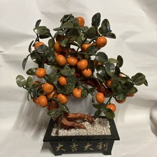 Large Mandarin Orange Jadeite Leaves Bonsai Tree Feng Shui Marble large Stone