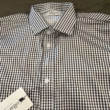 NWT Collars  Co Dress Collar Polo Shirt Men Large Black Gingham Pattern 88