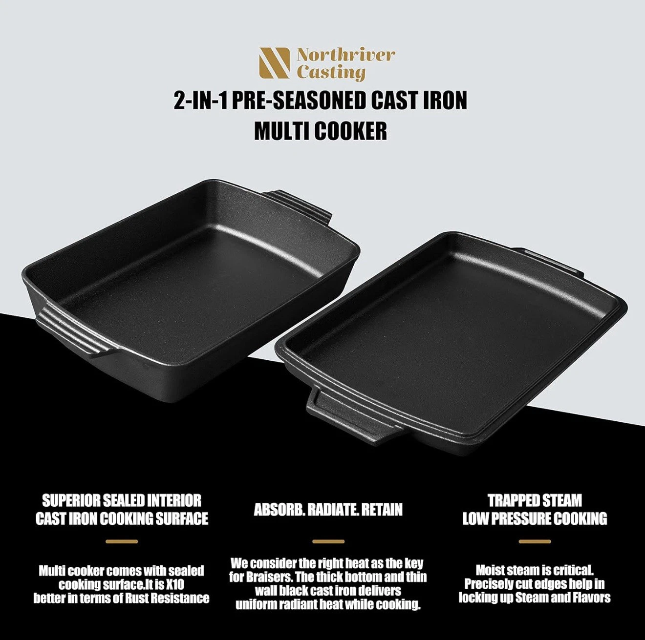2-In-1 Pre Seasoned Cast Iron Dutch Oven With Skillet Lid,Casserole Dish