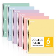 Spiral Notebooks, 6 Pack, 1-Subject, College Ruled Paper, 8" x 10-1/2", 70 Sh...
