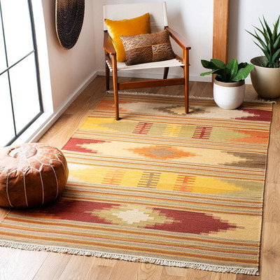 Handmade Southwestern Kilim Accent Rug 3' x 5' - Red & Multi for High Traffic Ar