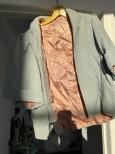 Women  s 1950s Wool Blend Waffle Texture Swing Coat Sz. Med. Light Blue