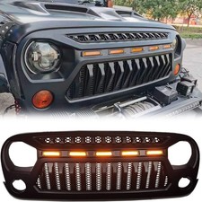Xprite Matte Black Front Grille W Led Light For 2007-2018 Jeep Wrangler Jk Jku