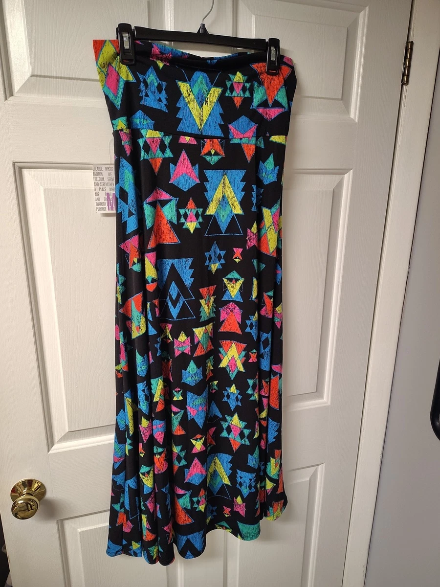 Jupe LuLaRoe Lola Taille XS - Bleu Marine, Fleurs Et Bordure Jaune - NEUF Avec étiquettes