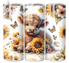 Highland Cow Sunflowers Cute Floral Butterfly 20oz Tumbler Travel Insulated Mug