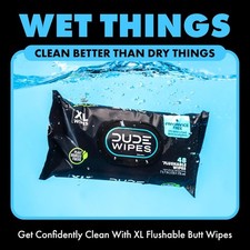 Flushable Wipes - 6 Pack, 288 Wipes - Unscented Extra-Large Adult Wet Wipes