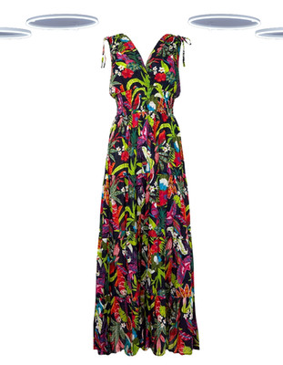 Ex Joe Browns Maxi-Sommerkleid tropischer Druck Baumwolle ärmellos Faux Wickel-Stil