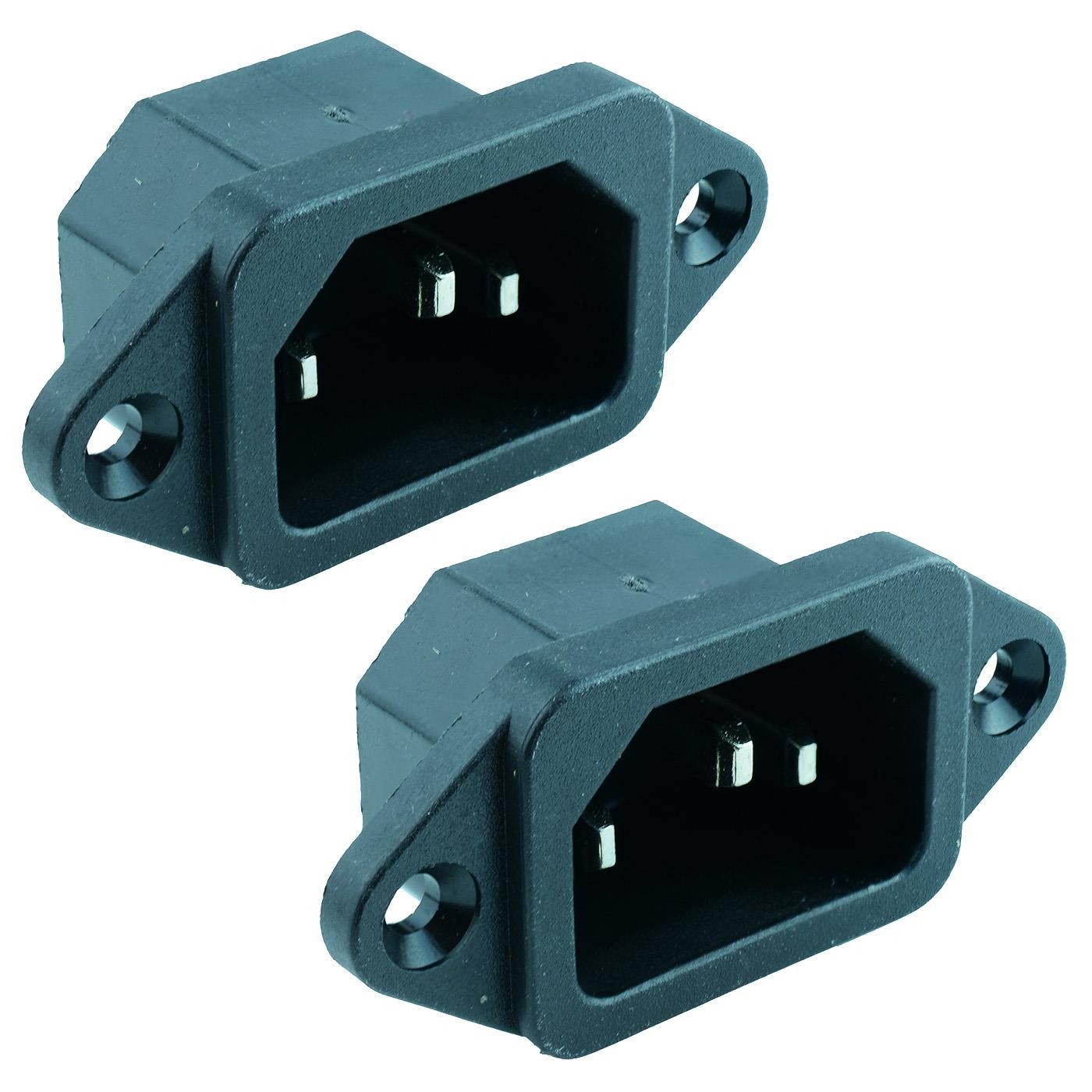 2 x C14 IEC PCB Inlet Plug Chassis Panel Mount Connector