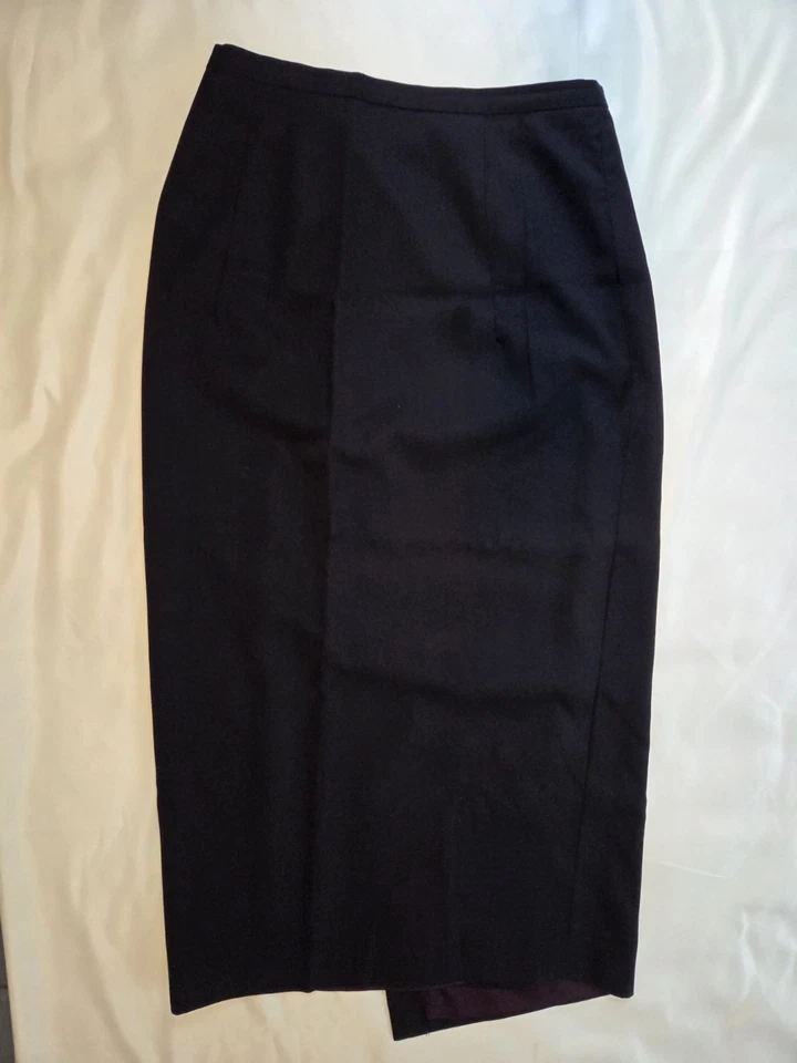 Falda Lápiz Midi de Lana Ann Taylor Negra Envoltura Frontal Abertura Forrada Talla 10 Hecha en EE. UU. Foto 2 de 4