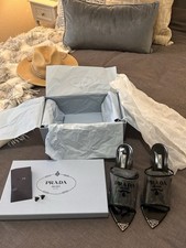 PRADA Logo Slip On Slide Mule Heel Sandal 40 US 10 PVC Clear/Black $1050 Worn 1x