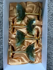The Wine Savant Green Gold Coupe Art Deco Champagne Glasses Set Of 4 Gift Box