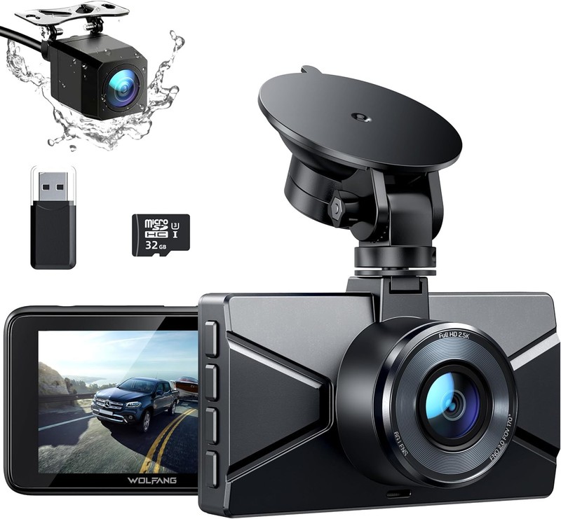 Wolfang 2.5k Doppia Dashcam, Scheda Sd 32g, Dash Cam Auto IPS 3" con - Immagine 1